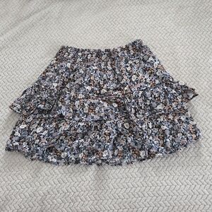 Floral Tiered Ruffle Mini Skirt - Black Multi